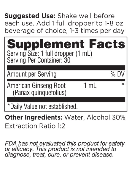 Supplement Facts page for Ginseng Product. 